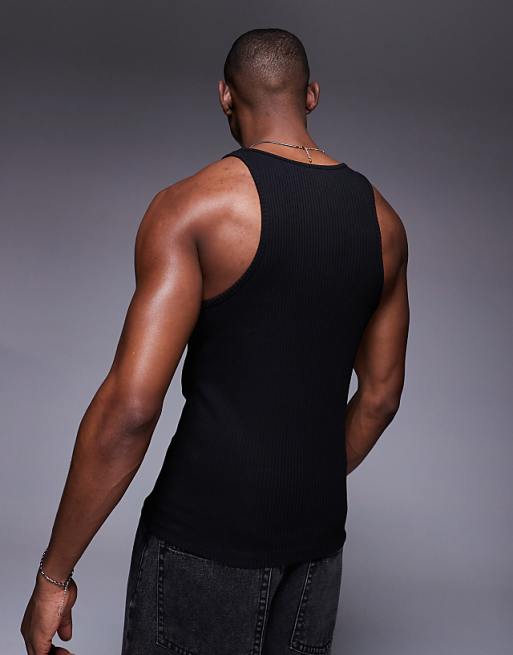 DESIGN Heavyweight Muscle Boxy High Neck Rib Vest In Black