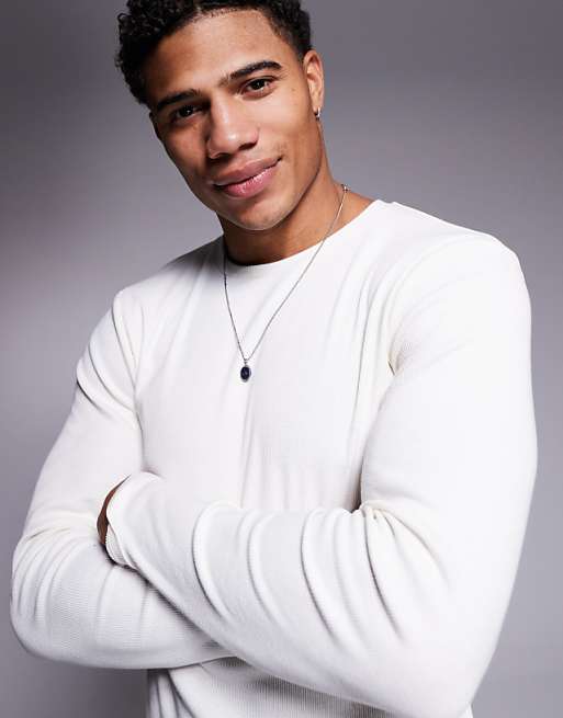 DESIGN Heavyweight Muscle Fit Long Sleeve T-shirt In Cream Rib