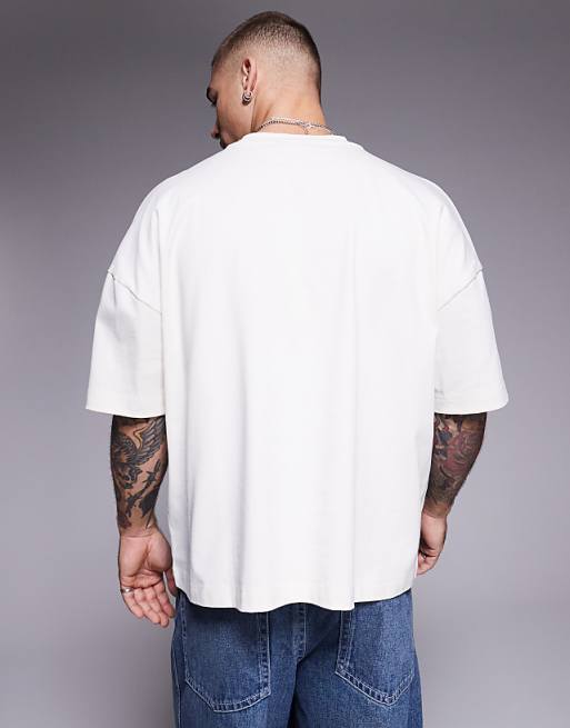 DESIGN Heavyweight Oversized Boxy Drop Shoulder T-shirt In Cream