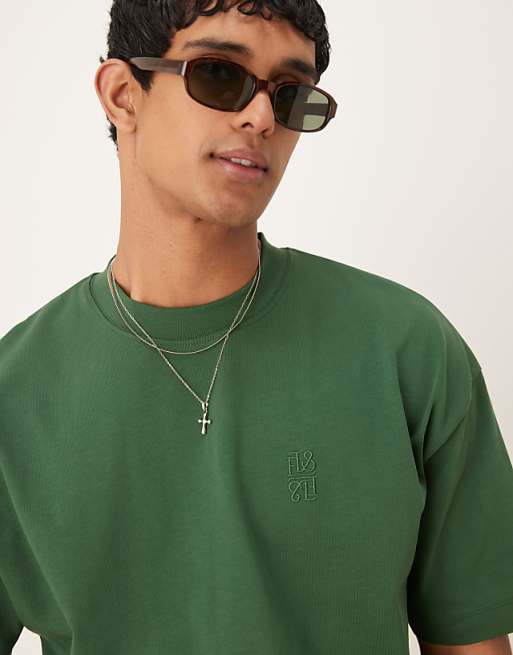 DESIGN Heavyweight Oversized Boxy Drop Shoulder T-shirt In Green