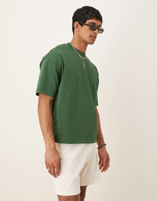 DESIGN heavyweight oversized boxy drop shoulder t-shirt in green