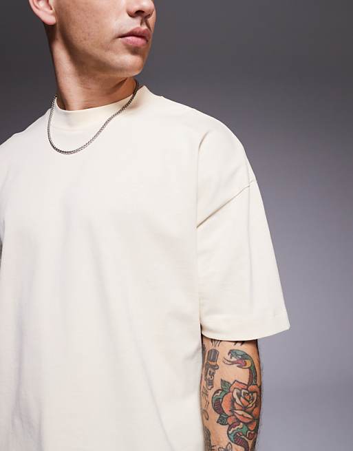 DESIGN Heavyweight Oversized Boxy Drop Shoulder T-shirt In Cream