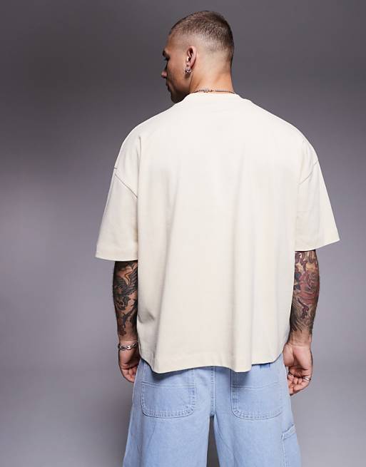 DESIGN Heavyweight Oversized Boxy Drop Shoulder T-shirt In Cream