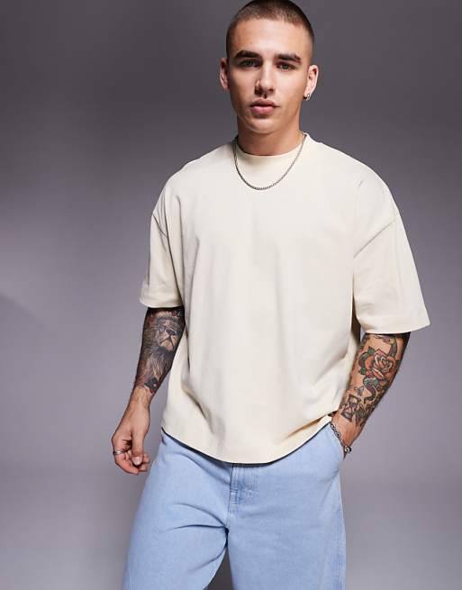 DESIGN heavyweight oversized boxy drop shoulder t-shirt in cream