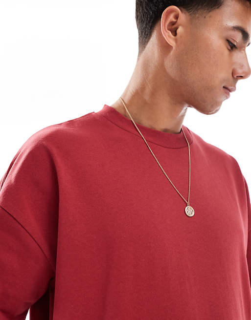 DESIGN Heavyweight Oversized Boxy Drop Shoulder T-shirt In Red