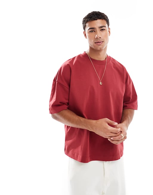 DESIGN heavyweight oversized boxy drop shoulder t-shirt in red