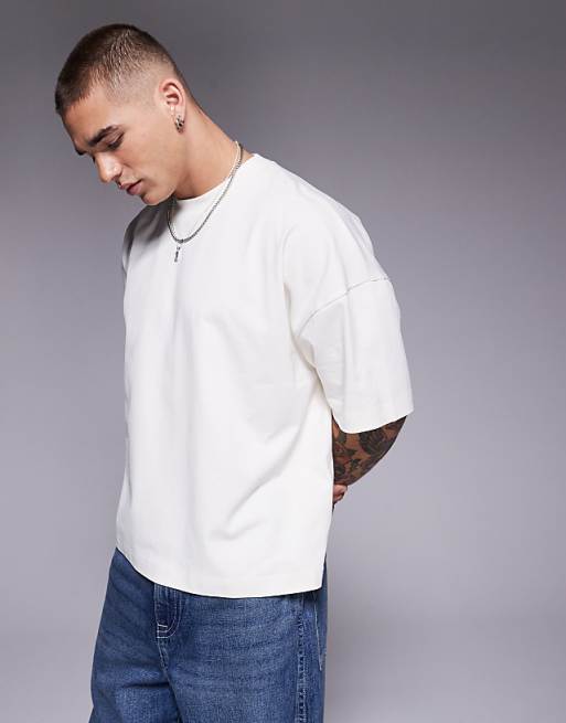 DESIGN heavyweight oversized boxy drop shoulder t-shirt in cream