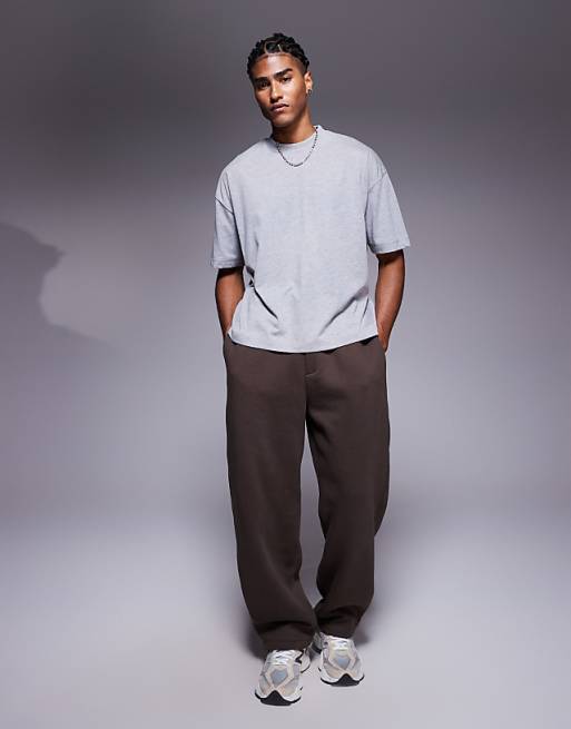 DESIGN Heavyweight Oversized Boxy Half Sleeve T-shirt In Grey Marl