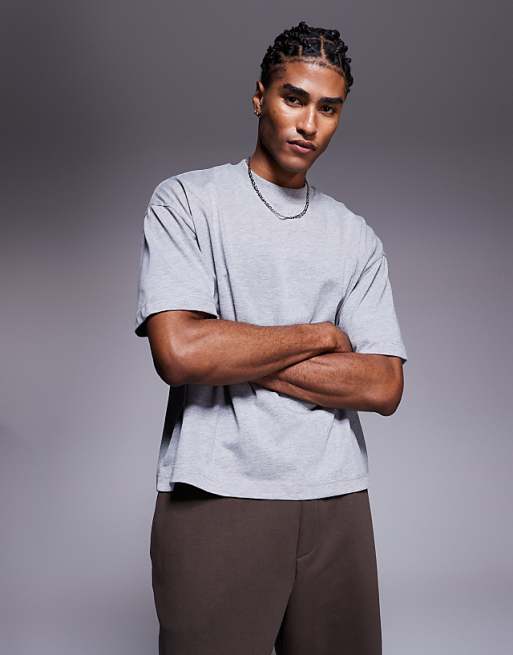 DESIGN Heavyweight Oversized Boxy Half Sleeve T-shirt In Grey Marl