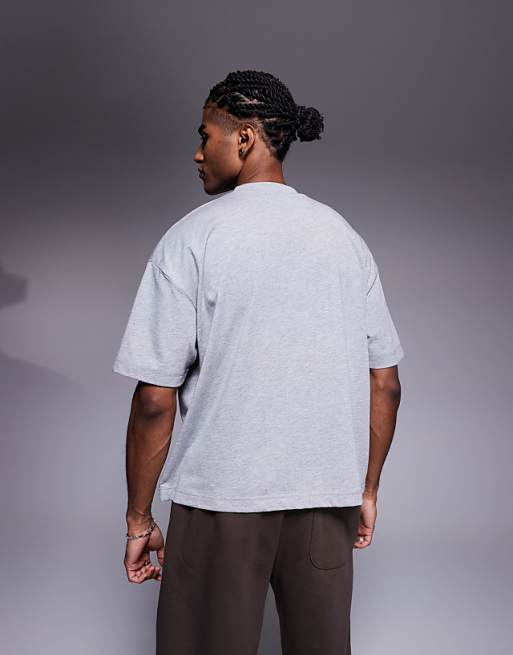 DESIGN Heavyweight Oversized Boxy Half Sleeve T-shirt In Grey Marl