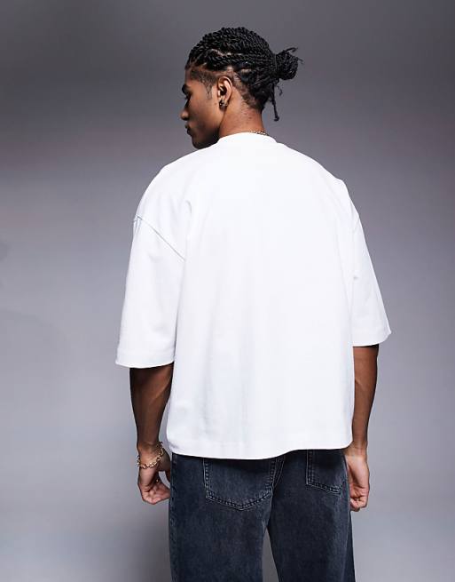 DESIGN Heavyweight Oversized Boxy Half Sleeve T-shirt In White