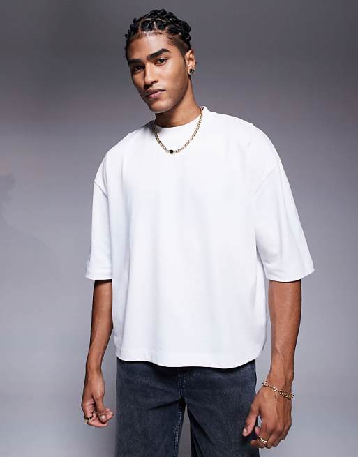 DESIGN heavyweight oversized boxy half sleeve t-shirt in white