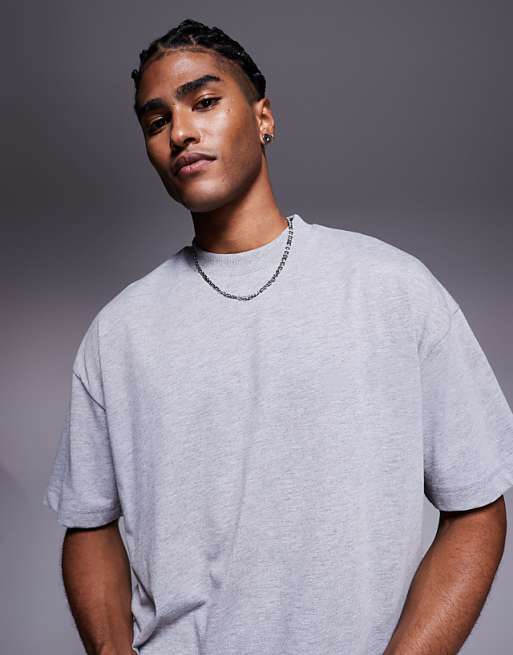 DESIGN heavyweight oversized boxy half sleeve t-shirt in grey marl