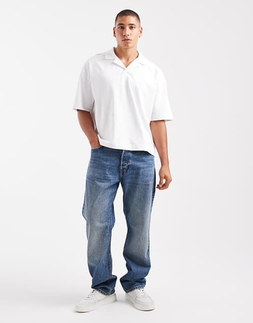 DESIGN Heavyweight Oversized Boxy Revere Polo In White