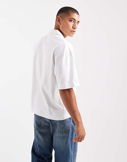 DESIGN Heavyweight Oversized Boxy Revere Polo In White