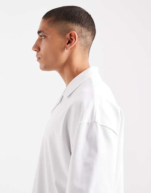 DESIGN Heavyweight Oversized Boxy Revere Polo In White