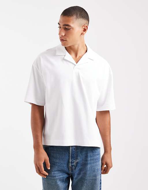 DESIGN heavyweight oversized boxy revere polo in white