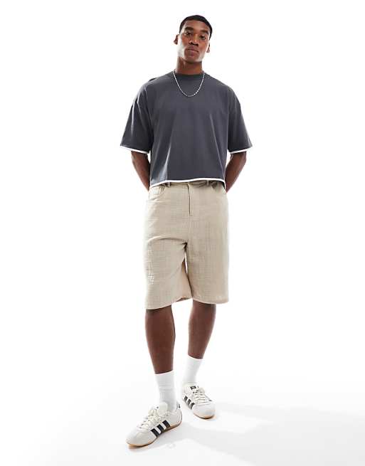 DESIGN Heavyweight Oversized Boxy T-shirt With Contrast White Binding In Charcoal