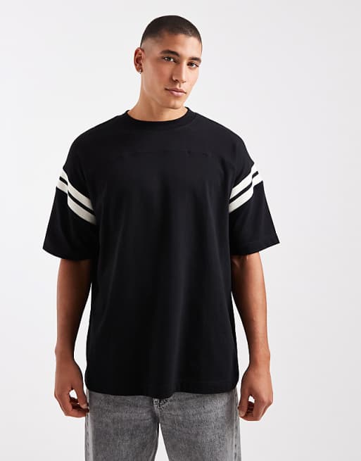 DESIGN heavyweight oversized boxy t-shirt with contrast panel in black