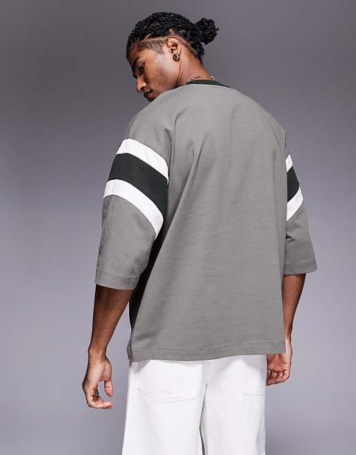 DESIGN Heavyweight Oversized Contrast Panel T-shirt In Khaki