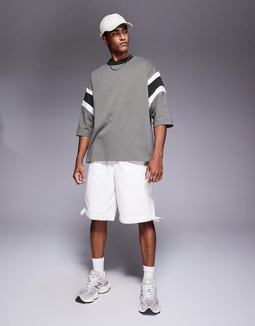 DESIGN Heavyweight Oversized Contrast Panel T-shirt In Khaki