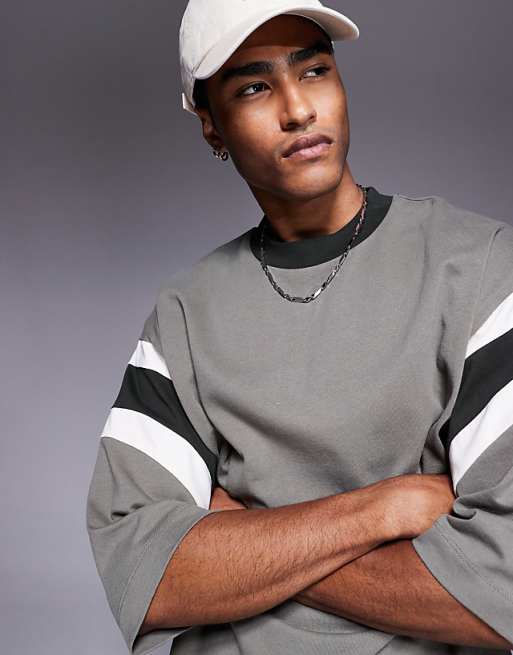 DESIGN Heavyweight Oversized Contrast Panel T-shirt In Khaki