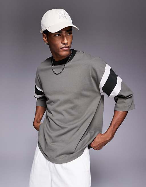 DESIGN heavyweight oversized contrast panel t-shirt in khaki