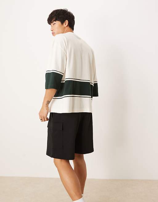 DESIGN Heavyweight Oversized Contrast T-shirt In Cream And Green