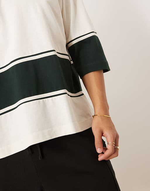 DESIGN Heavyweight Oversized Contrast T-shirt In Cream And Green