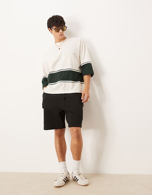 DESIGN Heavyweight Oversized Contrast T-shirt In Cream And Green
