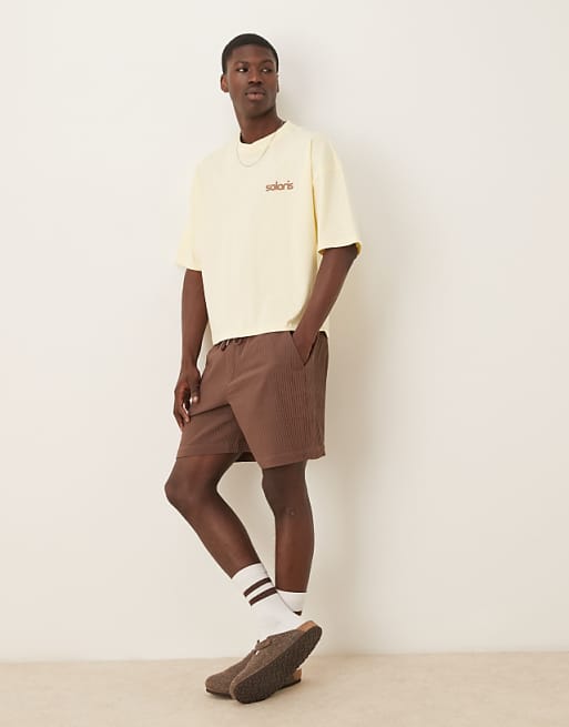 DESIGN Heavyweight Oversized Drop Shoulder T-shirt With Print Detail In Yellow