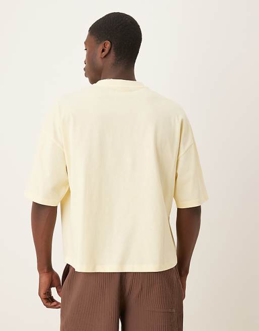 DESIGN Heavyweight Oversized Drop Shoulder T-shirt With Print Detail In Yellow
