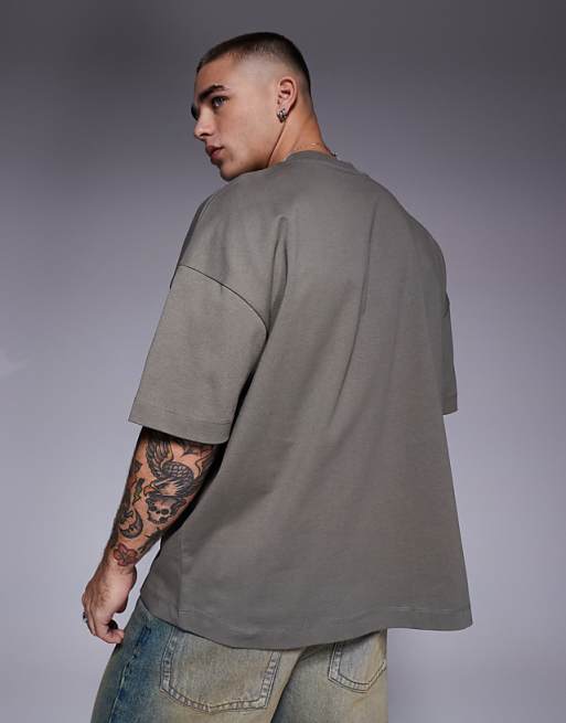 DESIGN Heavyweight Oversized Drop Shoulder T-shirt In Khaki