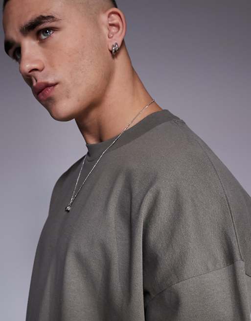 DESIGN Heavyweight Oversized Drop Shoulder T-shirt In Khaki