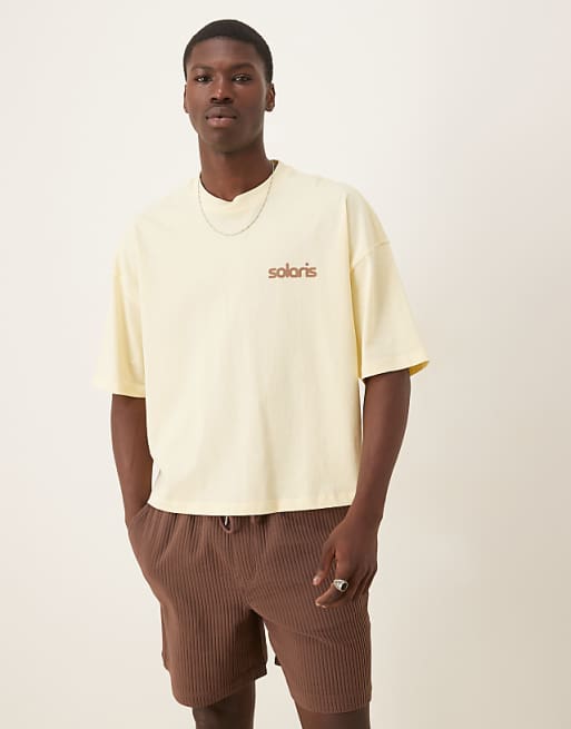 DESIGN heavyweight oversized drop shoulder t-shirt with print detail in yellow