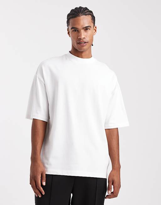 DESIGN heavyweight oversized high neck t-shirt in white