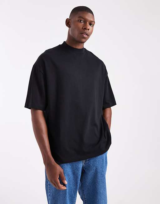 DESIGN heavyweight oversized high neck t-shirt in black