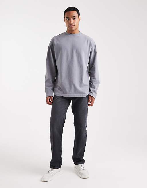 DESIGN Heavyweight Oversized Long Sleeve T-shirt With Celestial Spine Graphic In Washed Grey