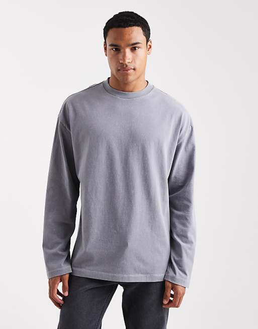 DESIGN Heavyweight Oversized Long Sleeve T-shirt With Celestial Spine Graphic In Washed Grey