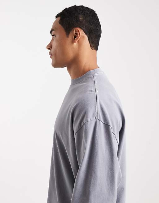 DESIGN Heavyweight Oversized Long Sleeve T-shirt With Celestial Spine Graphic In Washed Grey