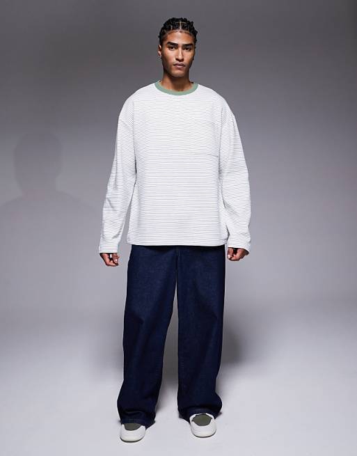 DESIGN Heavyweight Oversized Long Sleeve T-shirt In Black Textured Stripe