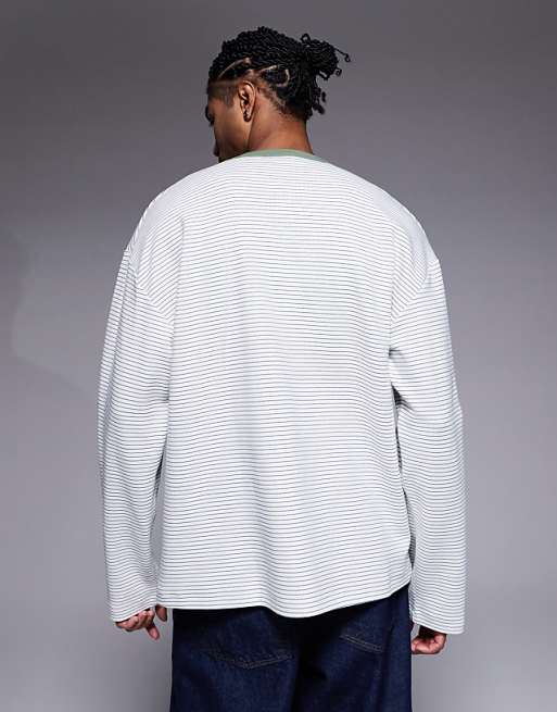 DESIGN Heavyweight Oversized Long Sleeve T-shirt In Black Textured Stripe
