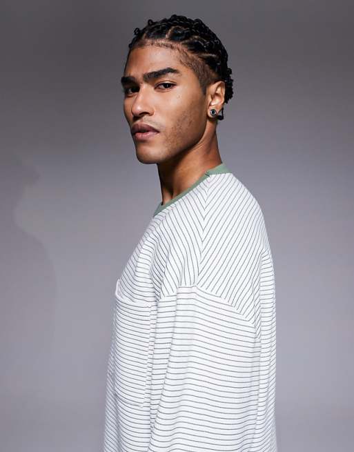 DESIGN Heavyweight Oversized Long Sleeve T-shirt In Black Textured Stripe