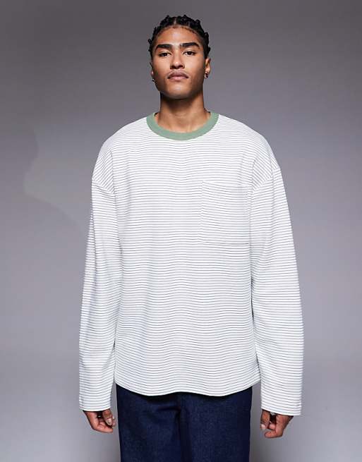 DESIGN heavyweight oversized long sleeve t-shirt in black textured stripe