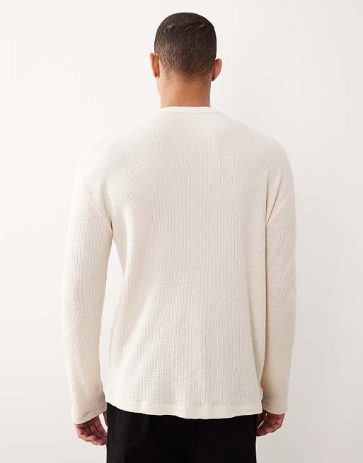 DESIGN Heavyweight Oversized Long Sleeve T-shirt With Multi-placement Graphics In Cream Waffle