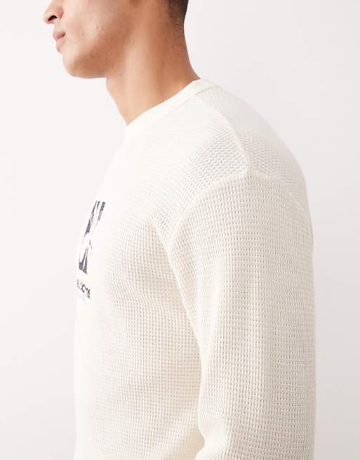 DESIGN Heavyweight Oversized Long Sleeve T-shirt With Multi-placement Graphics In Cream Waffle