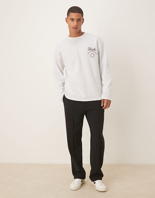 DESIGN Heavyweight Oversized Long Sleeve T-shirt With Sports Graphic In Grey Pique