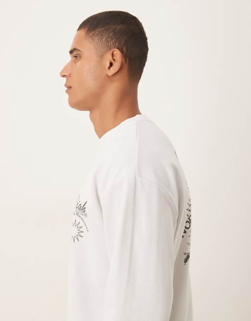 DESIGN Heavyweight Oversized Long Sleeve T-shirt With Sports Graphic In Grey Pique