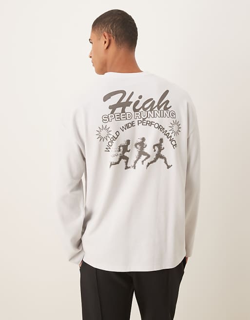 DESIGN heavyweight oversized long sleeve t-shirt with sports graphic in grey pique