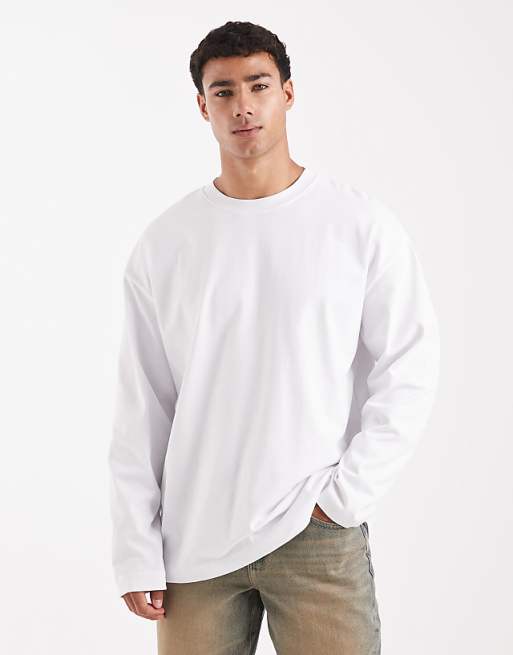 DESIGN heavyweight oversized long sleeve t-shirt in white